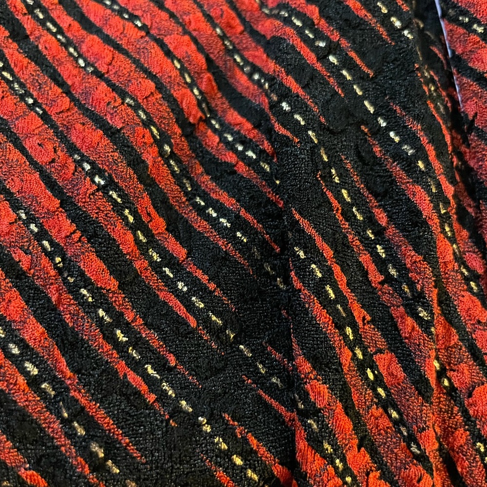 TanJay red orange black Jacket LARGE open front metallic gold stripes spandex - Picture 11 of 16